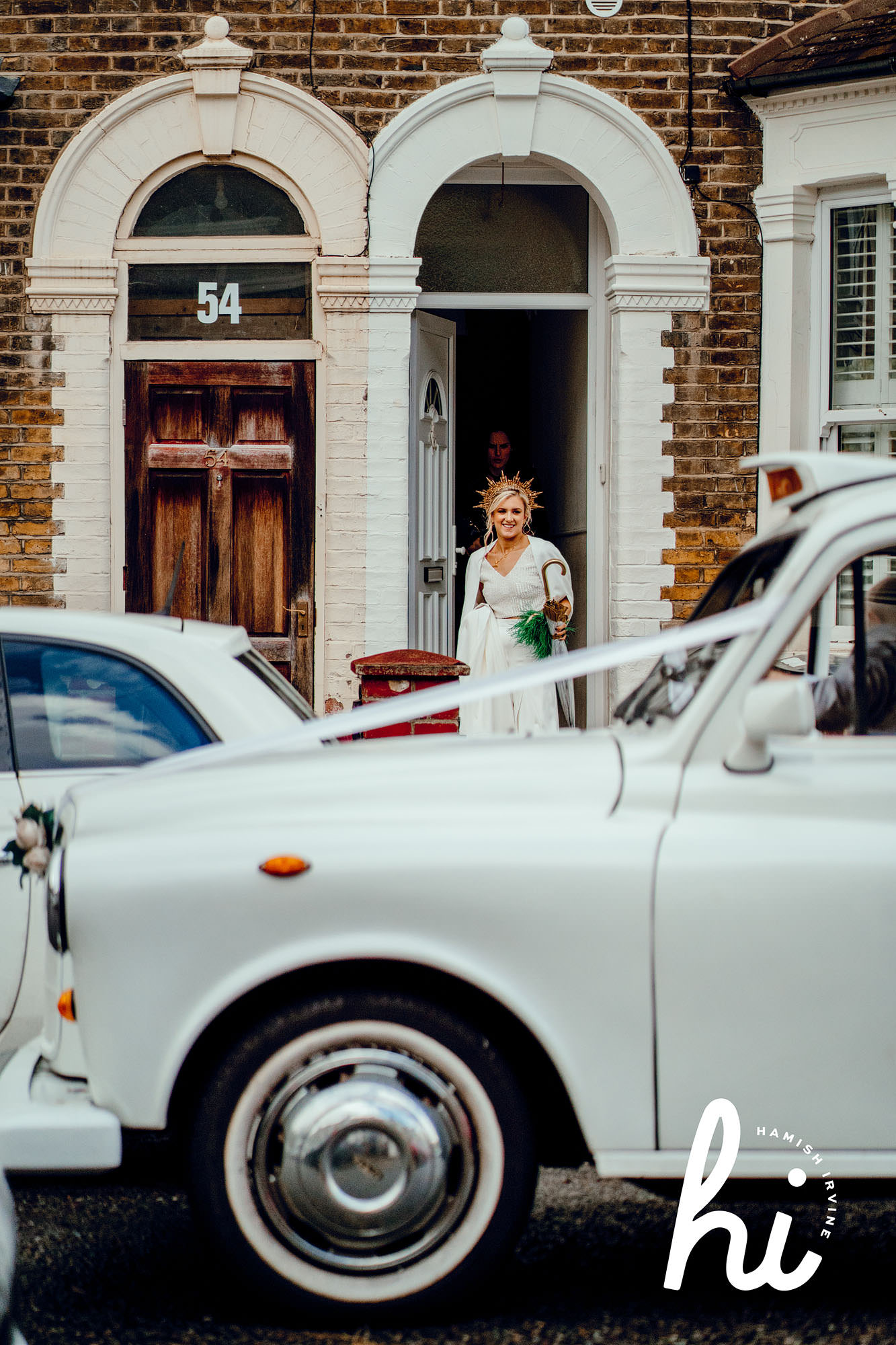 Lodnon white taxi wedding photography Shoreditch Studios Wedding Photographer Hamish Irvine