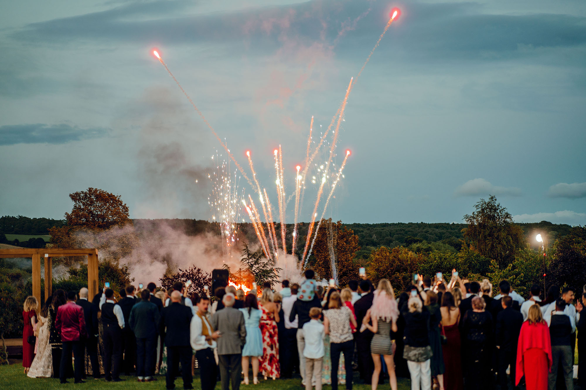 Yorkshire wedding barn fireworks hamish irvine colourful photography 