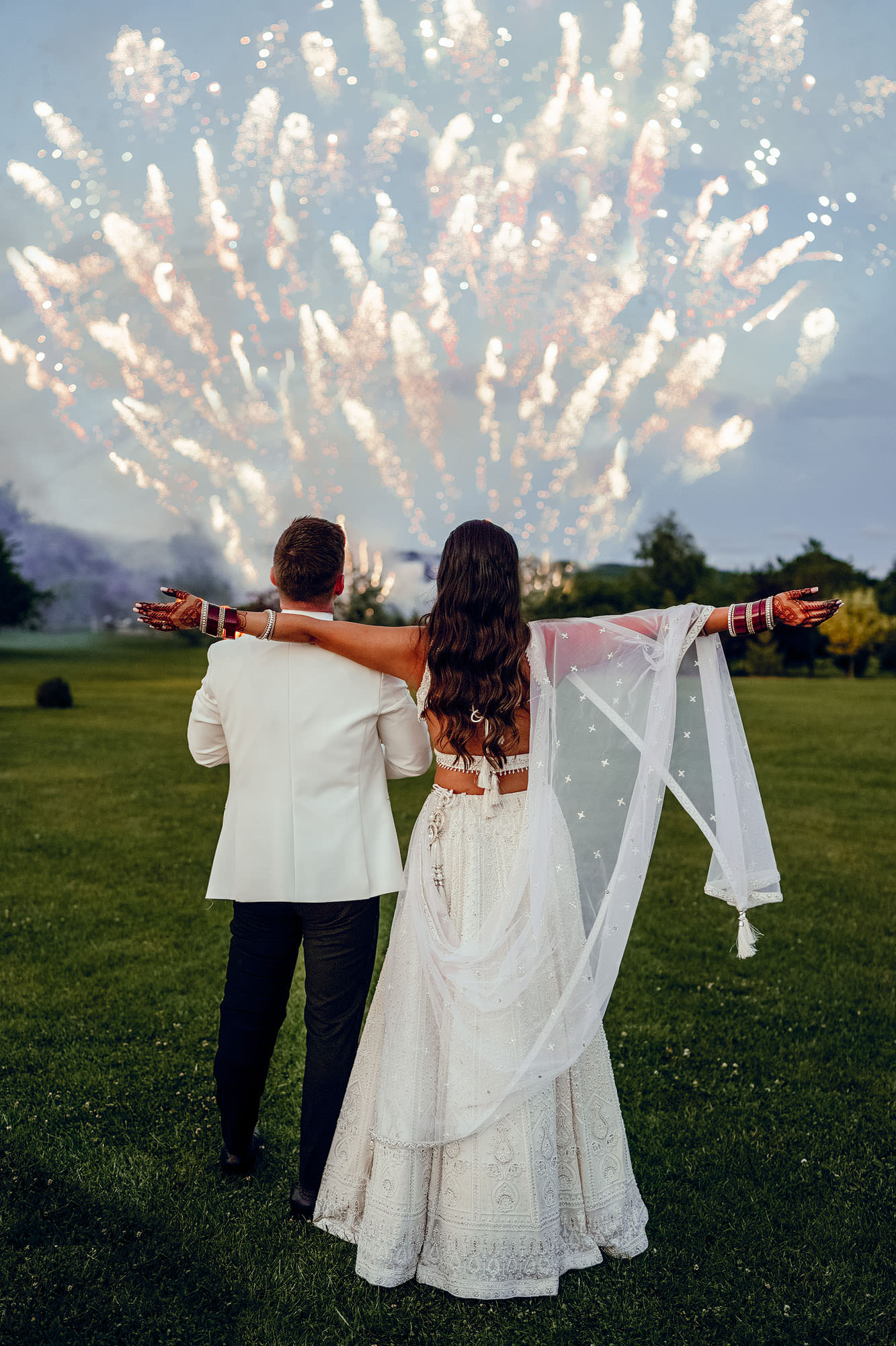 Yorkshire wedding barn fireworks hamish irvine colourful photography
