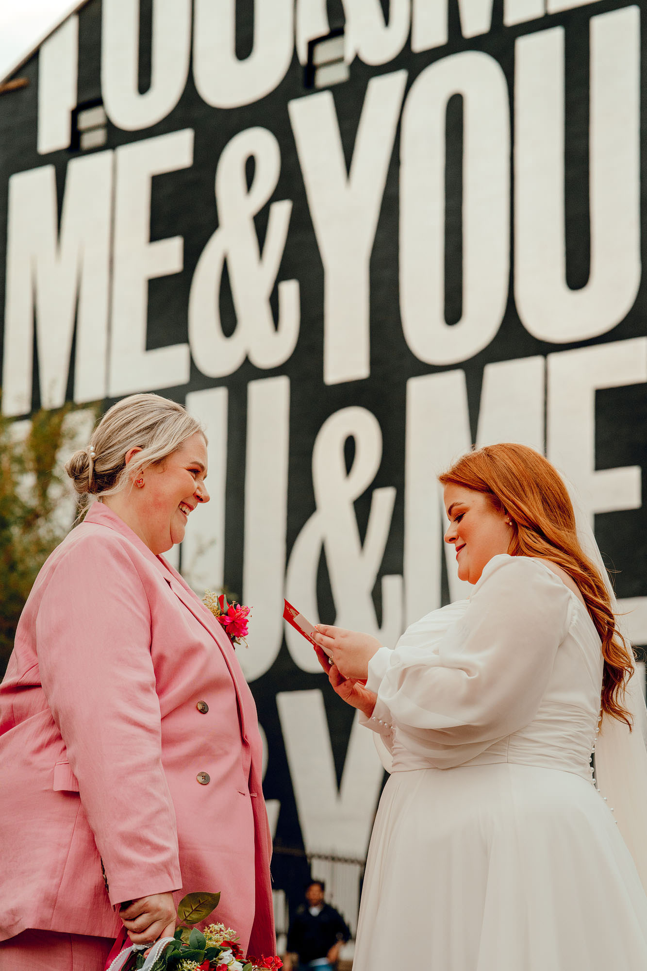 Me and You mural wedding photographs by Hamish Irvine in Leeds city centre 